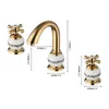 Bathroom Sink Faucets YANKSMART 3 PCS Gold Faucet With Ceramic Marble Handles Deck Mounted Basin Mixer Water Tap Bathtub Torneira