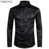 Mens Floral Black Dress Shirts Stylish Long Sleeve Steampunk Shirt Men Party Club Bar Social Shirt Male Chemise Homme 240403