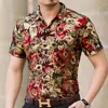 Chemises décontractées pour hommes style hawaïen 80% de soie à manches courtes de la soie des deux côtés fleur de la nation chinoise 2024 Vêtements d'été de plage