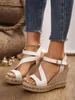 Sandals Single button womens sloping heel platform sandals with a new style of straight woven high heels pancakes Roman shoes European and N styles J240416
