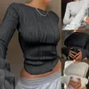 Frauen T -Shirts sexy schlankes fites nacktes Hemd Langarm gestrickt