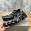 24 Nya modemän Romeo Mule Paris Designer Shoes Luxury Leather Women Patent Leather Dress Shoes Storlek 35-44