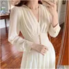 Basic & Casual Dresses Elegant Dress Ladie Long Sleeve Evening Midi Women Designer Vintage Party Korean Female Autumn 210521 Drop Del Dhhct