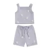 Zestawy odzieży bez rękawów Kintted Baby Girls Summer Stroje Princess Daisy Floral Crochet Tank Tops Elastic Shorts 2pcs Ustaw ubrania maluchów