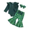 衣類セット0-18m幼児の女の子アイリッシュデイの衣装長い袖のリブロムフレアパンツヘッドバンドセット幼児服