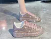 Designer Rhinestone Dress Shoes Beige Sport Casual Italy Fashion Women Platform Loafers Round Toe Lady Party Shoes Size 35-40