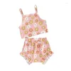 Kledingsets Peuter Baby Girl Summer Outfit Bloem afdrukken Mouwloze Cami Tank Tops Elastische taille shorts 2pcs Kledingset