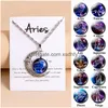 Pendant Necklaces Time Gem Moon12 Constellation Zodiac Sign Necklace Horoscope Jewelry Galaxy Libra Astrology Gift With Retail Drop De Ot3Kf