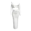 Dames verband dresseer nieuw merk witte bloem set low gesneden jurk slanke wrap heup slijtage tweedelige set sexy prachtige lieverd lieverd