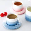 Mugs Creative Gradient Simple Household Ceramic Cup Dipped Coffee Flower And Saucer Set Lovers Tumblr Cute