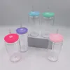 Unbreakablea 16 unz plastikowe puszki akrylowe kubek wielokrotnego użytku BPA darmowe filiżanki popijającego picie zimnego mrożonego soku jar kubki napoje z kolorowymi słomkami dla słomek na okłady UV DTF
