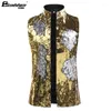 Men's Vests Dress Suit Jacket Vest Double-Sided Color Sequins Tux Party Show Waistcoat Two Colors