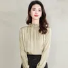 女性のブラウスチャイニーズスタイルの女性シックなスリックシャツカーキ控えめなパターンジャッククアードトップ