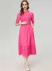 Women's Runway Dresses O Neck Short Sleeves Embroidery Hollow Out Single Breasted Fashion High Street Vestidos with Belt