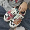 Freizeitschuhe Europäische und amerikanische Retro -Farbblock Single Herbst 2024 Plaid Low geschnittene flache Leinwand Frauen Vulkanisierte Trafza