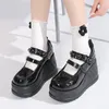 Dress Shoes Wedge High Heeled Mary Jean 2024 Spring Summer Black Round Toe Punk Goth Pumps Ankle Buckle Cute Plus Size