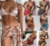 Seksowna 3 -częściowa bikini zestaw z osłony sukienki plażowe krawat bar barwnik push up brazylijskie stroje kąpielowe Kobiety bikinis 2022 MUJER95138632460998