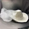 Rhinestone için Beralar Gelin Gelin Mektubu Kovuk kızı Şapka Geniş Köplü Gelin Batı Shinning Beyaz Fedora Poshoot Malzemeleri