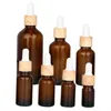 Storage Bottles 5ml-100ml Dropper Bottle Bamboo Wood Lid Brown Transparent Mask Skin Care Essence Oil Wholesale Essential