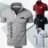 Mens Golf Polo Neck Knit Sports Polos Shirt J Lindeberg Breattable Short Sleeve T-Shirt Outdoor Jersey Mens Business Wear 240416