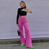 Women's Jeans Rose Red For Women High Waist Solid Trousers Designer Quality Flare Pants Loose Denim 2024