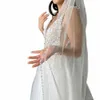TopQueen Elegante Champagne Veil vonken Pearl Crystal Edge Bridal Veil 100%handgemaakte trouwfeestjes