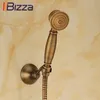 Solid Copper Antique Brass Handheld Dusch Telefonstil Bronze Badrum Handduschhuvud Spray Vattenbesparing med 1,5 m slang 240416