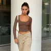 Women's T Shirts Ins Style European Brand Clothing 2024 Autumn Solid Color Long Sleeve Low Cut Casual Sexig All-Matching Top