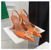 Amina Muaddi Dress Shoes Sandalen Satin Pointed Slingbacks Bowtie Pumps Crystal-Sunflower Hoge Heel Shoes 10 cm Luxury merk Designer Party Style