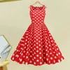 Sıradan Elbiseler Siyah Polka Dot Yaz Elbise Kadınlar Vintage Pin Up Vestidos Robe A-line kolsuz parti