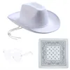 Berets Roleplay Cowboy Hat для женской западной пастушки Headscarf Head Sunglasses Bachelorettes Costume Set 3pcs