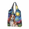 Aangepaste Cavalier King Charles Spaniel Pet Portraits Art Shop Bags Women Portable Big Capaciteit Groceries Dog Shopper Tote Tassen J5T2#