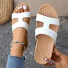 Slippers White feminino redondo dedo dedo macio massagem plana sandálias de lâmina de praia Sapatos casuais Luxo