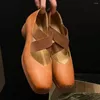 Lässige Schuhe Frauen echtes Leder elastischer Band Cross Gurt Flats Ballerianer Weich bequem Falten Sqaure Toe weibliche Ballett