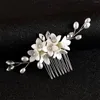 Coiffes Rigiane perle en céramique fleur cheveux peigne femme metal Barrette avec pour princesse fête des accessoires