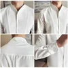 Men's Casual Shirts High-Grade Sexy V-neck Shirt Mens Long-Sleeved Design Sense Collarless Seamless Stand-up Collar White 24416