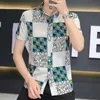 Men's Casual Shirts Fashion Lapel Printed Letter Houndstooth Mens Clothing 2024 Summer New Loose Short Sleeve Tops Korean 24416