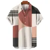 Men's Casual Shirts Mens casual fashion patch plaid 3D printed button up collar short sleeved shirt 24416