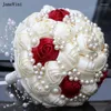 Fleurs de mariage Janevini Borgogne Ivory Ruban Superbes perles Bouquets Bouquets artificiels Satin Roses Bridesmaid Bride Bouquet