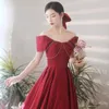 Ethnic Clothing Wedding Bride Engagement Dress Plus Size 3XL Vestidos Toasting Clothes Red Vintage Shoulder Length Evening Party Prom