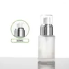 Storage Bottles 30ml Frosted/green/blue Whit Glass Bottle Silver Pump Serum/lotion/emulsion/foundation/essence Toner Skin Care Cosmetic