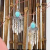 Dangle Earrings Ethnic Retro Gypsy Alloy Carved Tassel Turquoise For Women Afghan Turkish Pakistan Antique Bride Wedding Jewelry