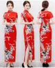 エスニック服プラスサイズ3xl4xl5xl6xl cheongsam print flower qipao womenエレガントな中国スタイルのドレス長い袖のベスチドサテン