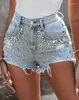 Frauen Jeans 2024 Sommer vielseitiger Denim -Shorts -Truppen für Frauen -Taschendesign -Strassdekoration Täglich gerissen