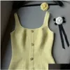 Basic Casual Dresses Womens Yellow Color Sleeveless T Woolen Flower Work Slim Waist Dress Sml Drop Delivery Apparel Clothing Otvin