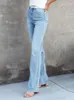 Kvinnors jeans 2024 Summer Fashion Casual Vintage Crop Office Lady High midja Simple Fit Straight Blue Pants for Women