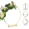 Dekorativa figurer Metall Floral Hoop With Square Stand Golden Craft Round Frame Wreath Holder Ornament Ring Diy Decor