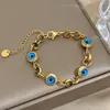 Link Bracelets Greatera Luckya Lucky Blue Eye Bead Stainless Steel for Women Gold Plated Metal Chain Charm Bracelet Waterproof Jewelry