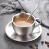 Mokken dubbele muur koffie kopje warmte isolatie melk mok thee kopjes met schotel/lepel keuken drinkware voor dranken cocktailwater