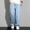 Men's Jeans Summer Lyocell Fabric Lightweight Soft Super Loose Wide-leg Straight Pants Elastic Waist Casual Trousers Sweat